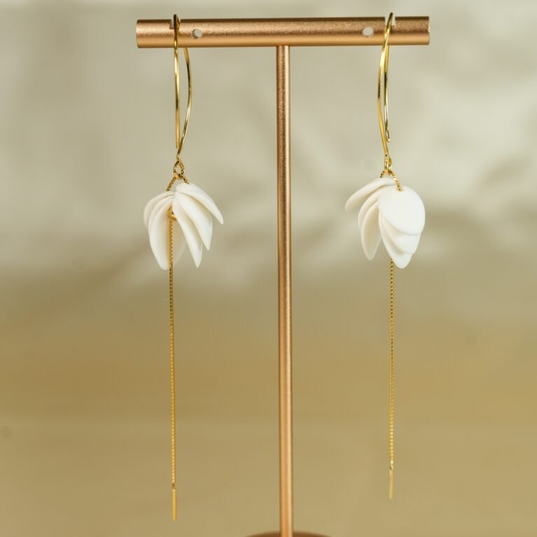 Handcrafted White Magnolia Ceramic Drop Earrings
